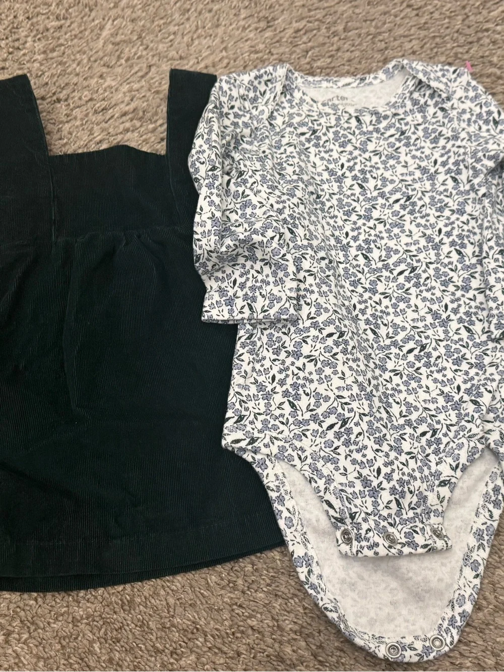 Carter's Just One You Baby Girls' 2pc Floral Overall Corduroy Dress Green Sz 9M